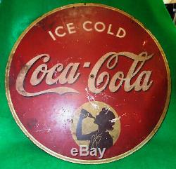 KAY DISPLAYS ICE COLD COCA COLA with GIRL MOTIF, CIRCULAR, 1930's ESTATE FRESH
