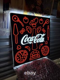 LARGE 24 Lighted (Neon Style) Coca-Cola Pizza Pizzeria Sign Italian