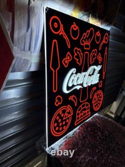 LARGE 24 Lighted (Neon Style) Coca-Cola Pizza Pizzeria Sign Italian