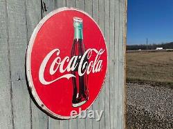 LARGE 36IN Classic Coke Glass Bottle Coca-Cola Antique Style METAL Hanging Sign