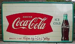 Large Drink Coca Cola Ice Cold Bottle Fishtail Sign. Strong Colors. 55 X 32