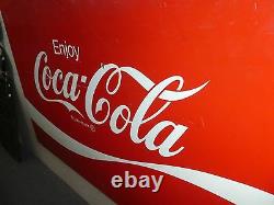LARGE, METAL, VINTAGE, ORIGINAL Coca-Cola Sign. Red and White. 44 x 66. 1970s