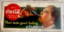 LARGE OLD VINTAGE COCA COLA SODA Advertising Cardboard SIGN 1939 56X 27 Coke