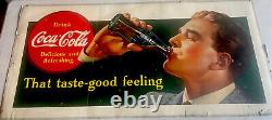 LARGE OLD VINTAGE COCA COLA SODA Advertising Cardboard SIGN 1939 56X 27 Coke