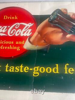 LARGE OLD VINTAGE COCA COLA SODA Advertising Cardboard SIGN 1939 56X 27 Coke