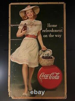 LARGE Original 1945 Coca Cola Home refreshment on the way Cardboard Sign/Ad