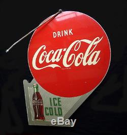 LARGE VINTAGE 1952 METAL COCA-COLA COKE DOUBLE SIDED FLANGE SIGN EXCELLENT SHAPE