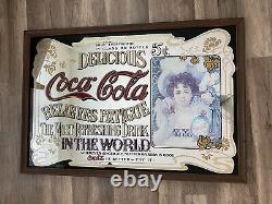 LARGE VINTAGE COCA COLA MIRROR IN WOOD FRAME CLASSIC PUB BAR SIGN (36x24)