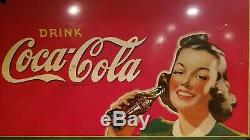 LARGE vintage 1940 Coca Cola WW2 rare Masonite sign 56x32 original gas oil