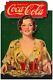 Lady Holds Tray Coca Cola Bottles 20 Heavy Duty USA Made Metal Advertising Sign