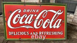 Large 1932 Drink Coca-Cola Porcelain Metal Sign Delicious & Refreshing Signage
