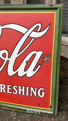Large 1932 Drink Coca-Cola Porcelain Metal Sign Delicious & Refreshing Signage