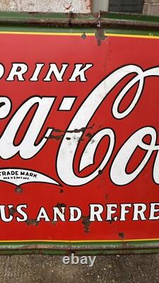 Large 1932 Drink Coca-Cola Porcelain Metal Sign Delicious & Refreshing Signage