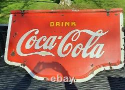 Large 1938 Drink Coca-Cola Double Sided Porcelain Metal Sign Store Advertising