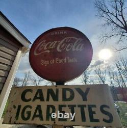 Large 2 Sided Vintage Metal Coke Sign With Candy And Cigarette Signs