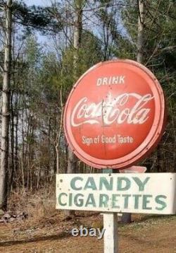 Large 2 Sided Vintage Metal Coke Sign With Candy And Cigarette Signs