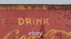 Large 40's Era, Metal Pause Drink Coca Cola Sign Original, 34x57 Vintage