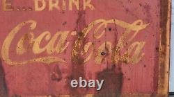 Large 40's Era, Metal Pause Drink Coca Cola Sign Original, 34x57 Vintage