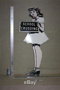 Large 48 School Girl Crossing Guard Coke Porcelain Sign Gas Oil Service Safety