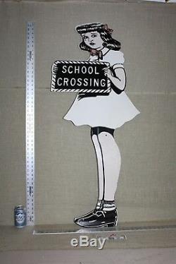 Large 48 School Girl Crossing Guard Coke Porcelain Sign Gas Oil Service Safety