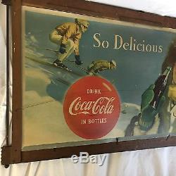 Large 50's Coca Cola Double Side Seasonal Cardboard Litho Sign with Kay Wood Frame