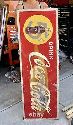Large 54 X 18 Rare 5 Cent Coca Cola Sign Coke Bottle M. C. A 5-47 Soda Pop Drink