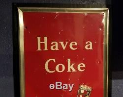 Large 54x18 original 1947 Coca Cola nice metal sign with yellow moon gas oil