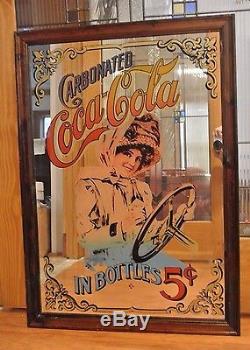 Large Advertisement Coca-Cola Duster Girl Retro Red 1950's Bar Mirror 5 Cents