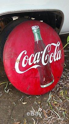 Large Authentic Vintage 1950's Porcelain 36 Coca-Cola Metal Button Sign