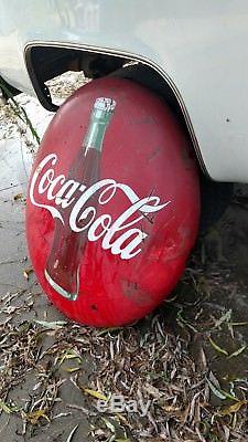 Large Authentic Vintage 1950's Porcelain 36 Coca-Cola Metal Button Sign