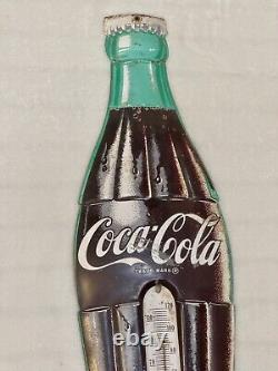 Large Coca-Cola Bottle Shaped Thermometer Tin Sign 29 Coke Advertising