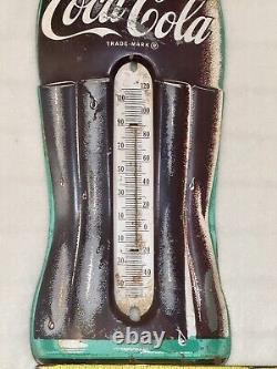 Large Coca-Cola Bottle Shaped Thermometer Tin Sign 29 Coke Advertising