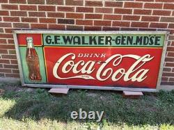 Large Coca Cola General Store Metal Sign In Wooden Frame GE Walker 72 X 30 1930s