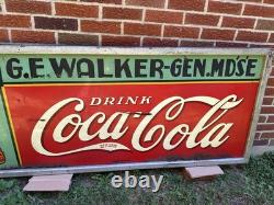 Large Coca Cola General Store Metal Sign In Wooden Frame GE Walker 72 X 30 1930s