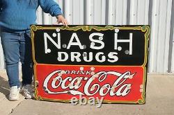 Large Coca Cola Nash Drug Store Soda Pop 45 Porcelain Metal Neon Skin Sign