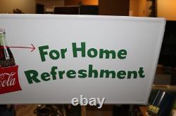 Large Coca Cola Pick Up 6 Home Refreshment Soda Pop 50 Embossed Metal Sign NICE