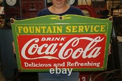Large Drink Coca Cola Fountain Service Soda Pop 27 Porcelain Metal Sign