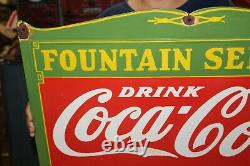 Large Drink Coca Cola Fountain Service Soda Pop 27 Porcelain Metal Sign
