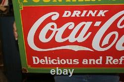 Large Drink Coca Cola Fountain Service Soda Pop 27 Porcelain Metal Sign