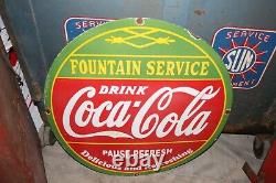 Large Drink Coca Cola Fountain Service Soda Pop 30 Metal Porcelain Sign