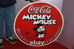 Large Mickey Mouse Coca Cola Soda Pop 30 Heavy Metal Porcelain Gas Oil Sign