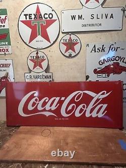 Large Original & Authentic''coca Cola'' Sled Porcelain Sign 44x16 Inch