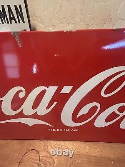 Large Original & Authentic''coca Cola'' Sled Porcelain Sign 44x16 Inch