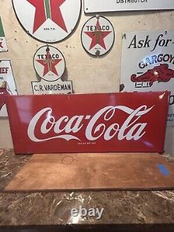 Large Original & Authentic''coca Cola'' Sled Porcelain Sign 44x16 Inch