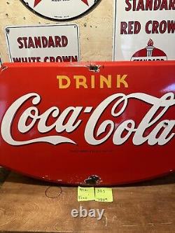 Large Original & Authentic''drink Coca Cola'' Porcelain Sign 36x22.5 Inch