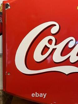 Large Original & Authentic''drink Coca Cola'' Porcelain Sign 36x22.5 Inch