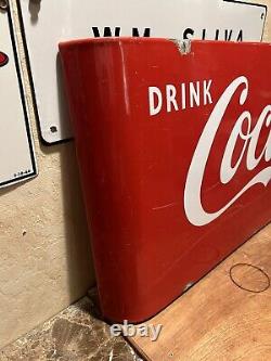 Large Original & Authentic''drink Coca Cola'' Sled Porcelain Sign 44x16 Inch