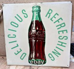 Large Porcelain COCA COLA SPANISH Advertising Sign 24x24 inches MADE IN USA