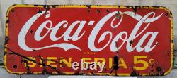 Large Porcelain COCA COLA SPANISH Advertising Sign 29x12 inches MADE IN CANADA