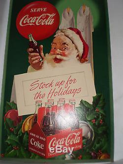Large RARE ORIGINAL Vtg 1952 Coca-Cola Santa Advertising Store Sign Soda 1950s